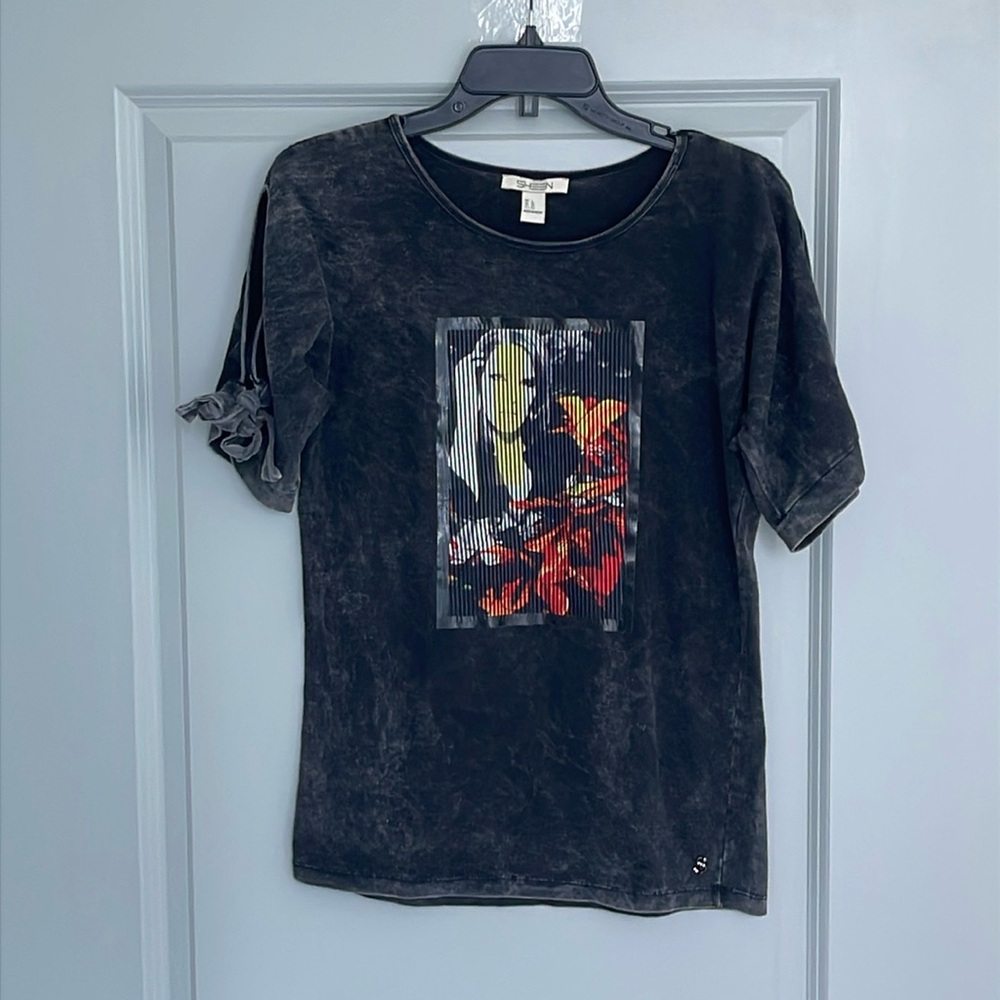 Sheen Black Arm-Tie Top — Size 6